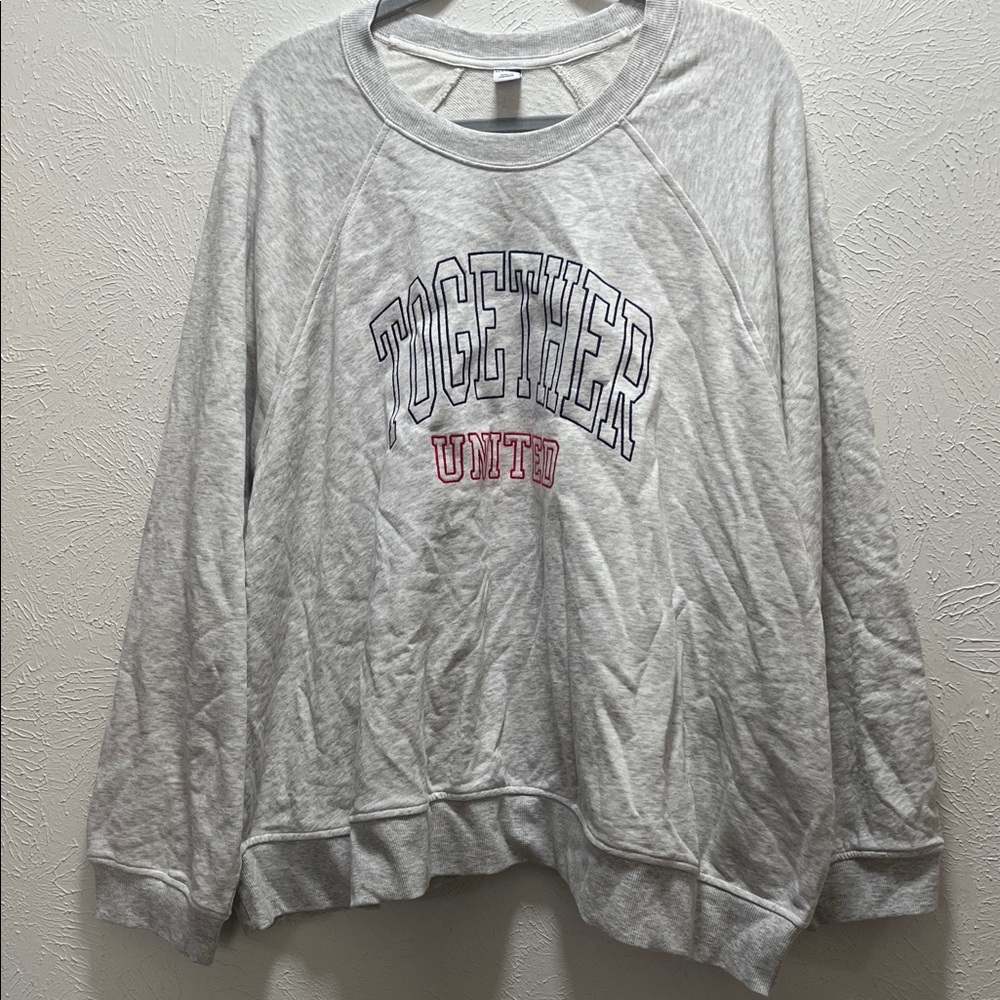 Old Navy Light Gray 'Together United' Crew Neck Sweater